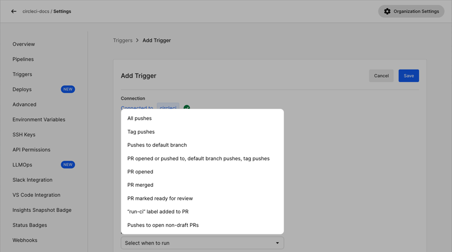 Run on trigger options for GitHub App triggers