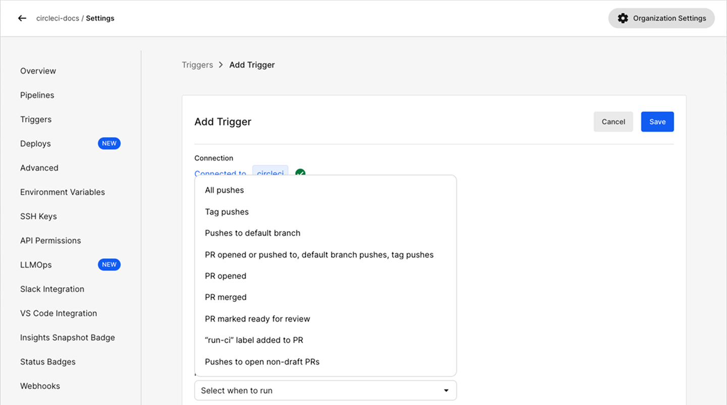 Trigger "Run on" menu open