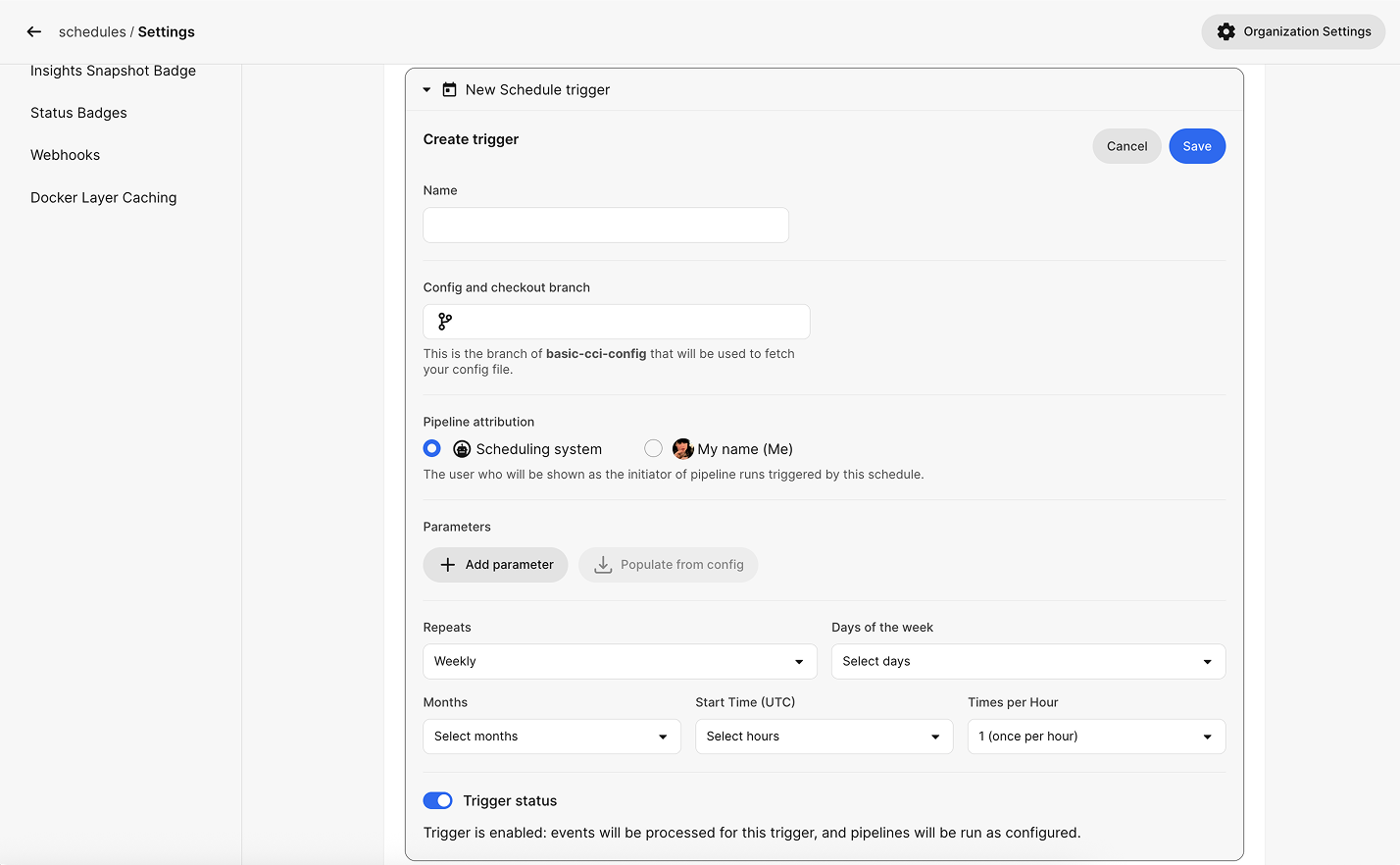 Schedule triggers web app form