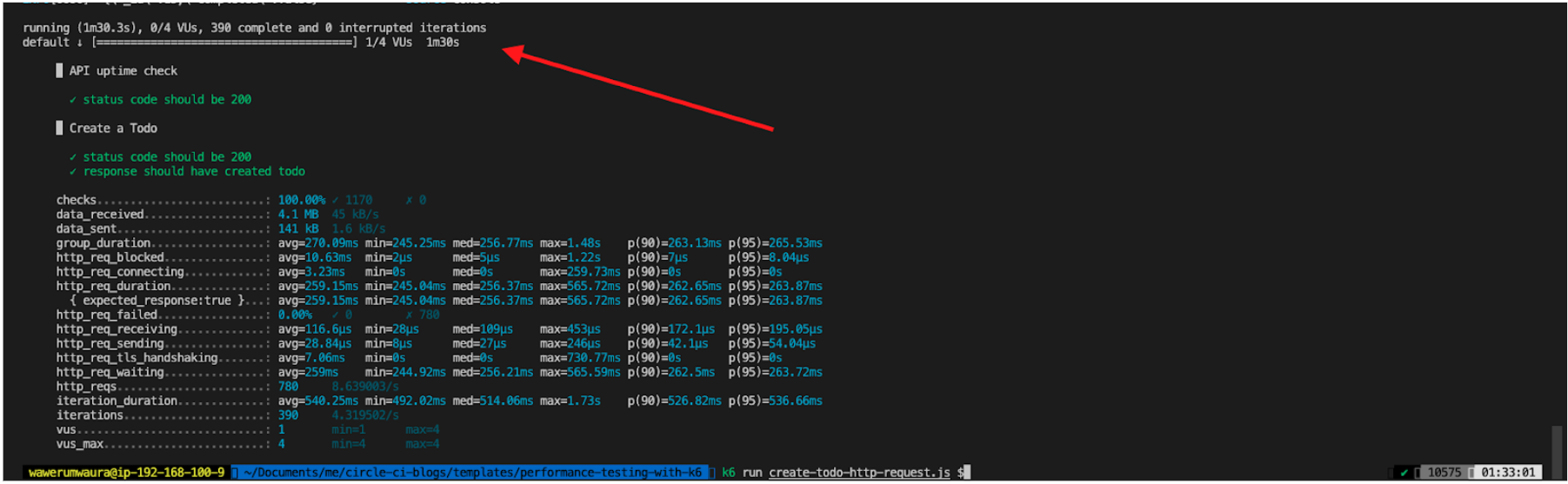 k6 テストの実行結果