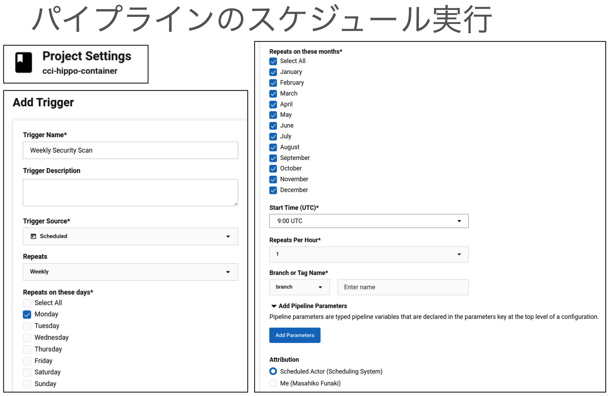 パイプラインのスケジュール